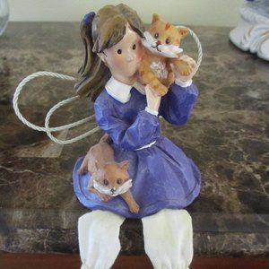 Girl with Cat Figurine with Dangling Legs